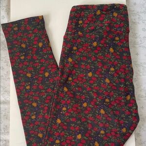 butter soft LuLaRoe Floral Leggings - Red, Yellow, Purple on dark gray
